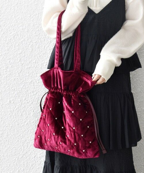 SHIPS / シップス トートバッグ | SHIPS any: ビジュー ポリエステル ベロア キルティング ドロスト トートバッグ | 詳細13