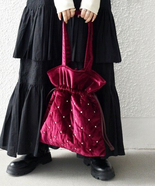 SHIPS / シップス トートバッグ | SHIPS any: ビジュー ポリエステル ベロア キルティング ドロスト トートバッグ | 詳細14