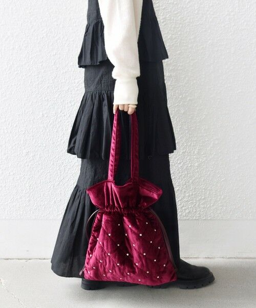 SHIPS / シップス トートバッグ | SHIPS any: ビジュー ポリエステル ベロア キルティング ドロスト トートバッグ | 詳細15