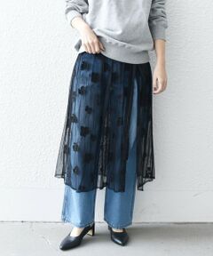 《予約》bon_meur: フラワー ビーズ ラップスカート × ストレート パンツ セット