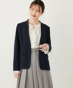 SHIPS / シップス ノーカラージャケット | 《一部追加予約》SHIPS Colors:ストレッチ ジョーゼット Vカラー ジャケット3 ◆