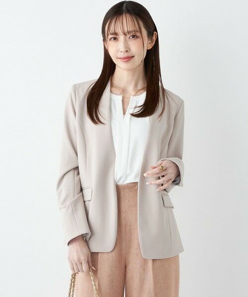 SHIPS / シップス ノーカラージャケット | SHIPS Colors:ストレッチ ジョーゼット Vカラージャケット3 （セットアップ対応可能）◇ | 詳細23