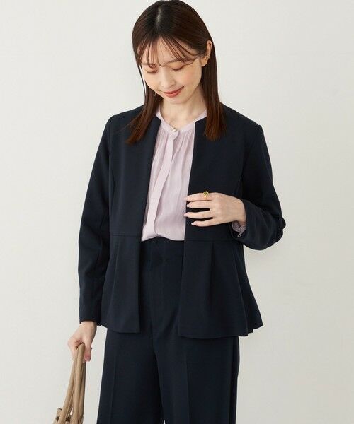 SHIPS / シップス ノーカラージャケット | 《一部追加予約》SHIPS Colors:ストレッチ ジョーゼット ペプラム ジャケット◆ | 詳細30