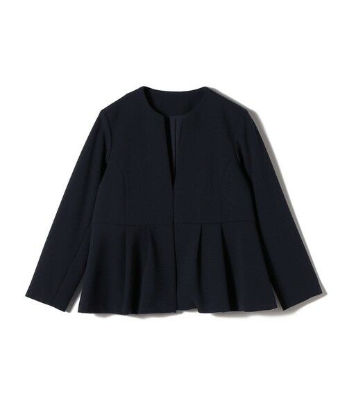 SHIPS / シップス ノーカラージャケット | 《一部追加予約》SHIPS Colors:ストレッチ ジョーゼット ペプラム ジャケット◆(ダークブルー)