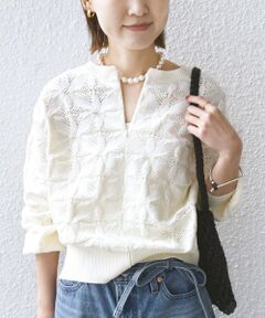 SHIPS / シップス ニット・セーター | 《一部追加予約》【WEB限定】〈洗濯機可能〉2WAY フラワー ジャカード ハーフ ジップ プルオーバー