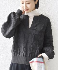 SHIPS / シップス ニット・セーター | 《一部追加予約》【WEB限定】〈洗濯機可能〉2WAY フラワー ジャカード ハーフ ジップ プルオーバー
