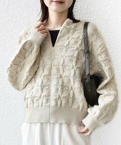 SHIPS / シップス ニット・セーター | 《一部追加予約》【WEB限定】〈洗濯機可能〉2WAY フラワー ジャカード ハーフ ジップ プルオーバー