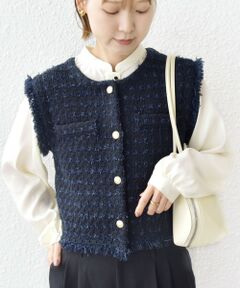 SHIPS / シップス ベスト | 〈手洗い可能〉メタルボタンツイードニットベスト