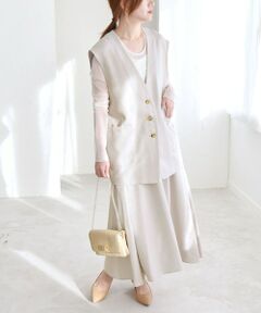 SHIPS / シップス ミニ丈・ひざ丈ワンピース | quaranciel:〈洗濯機可能〉Vネック ジレ＆フレア スカート セットアップ