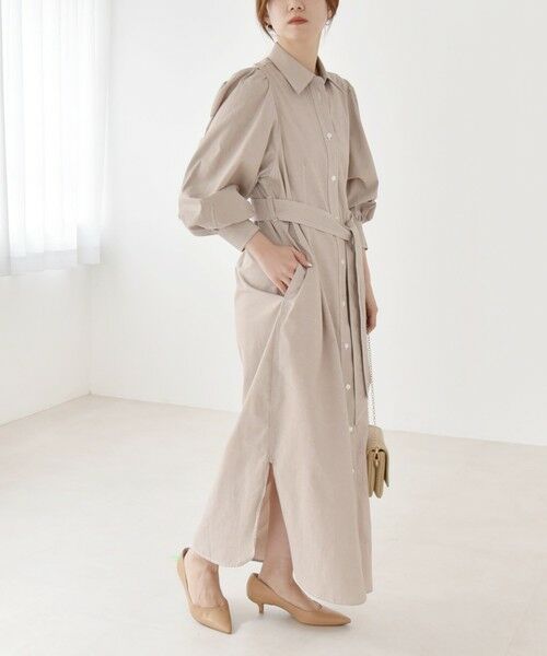 SHIPS / シップス ロング・マキシ丈ワンピース | quaranciel:〈洗濯機可能〉シャンブレー パフ ロング シャツ ワンピース | 詳細2