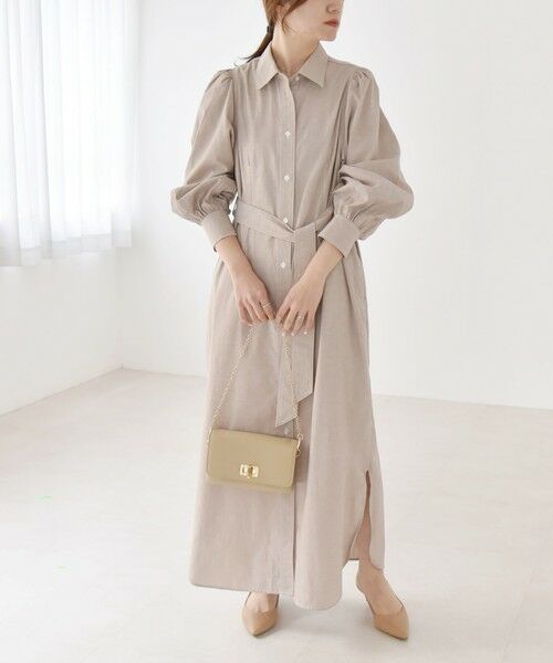 SHIPS for women/シップスウィメン quaranciel:〈洗濯機可能〉シャンブレー パフ ロング シャツ ワンピース ベージュ ONE SIZE SHIPS for women/シップスウィメン quaranciel:〈洗濯機可能〉シャンブレー パフ ロング シャツ ワンピース ベージュ ONE SIZE