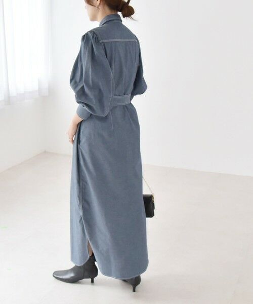 SHIPS / シップス ロング・マキシ丈ワンピース | quaranciel:〈洗濯機可能〉シャンブレー パフ ロング シャツ ワンピース | 詳細20