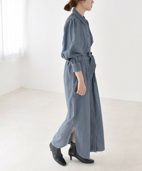 SHIPS / シップス ロング・マキシ丈ワンピース | quaranciel:〈洗濯機可能〉シャンブレー パフ ロング シャツ ワンピース | 詳細21