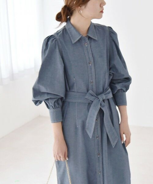 SHIPS / シップス ロング・マキシ丈ワンピース | quaranciel:〈洗濯機可能〉シャンブレー パフ ロング シャツ ワンピース | 詳細23