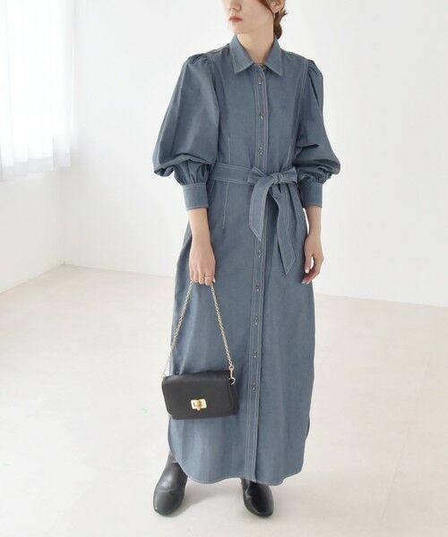 SHIPS / シップス ロング・マキシ丈ワンピース | quaranciel:〈洗濯機可能〉シャンブレー パフ ロング シャツ ワンピース | 詳細19