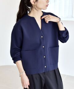 SHIPS / シップス ノーカラージャケット | quaranciel:〈手洗い可能〉ノーカラー ポケット ニット ジャケット