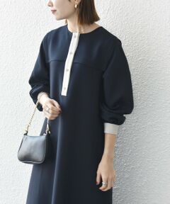 《予約》SHIPS any:〈洗濯機可能〉ダブルクロス ヨークカラー ワンピース［NAVY BLUE］