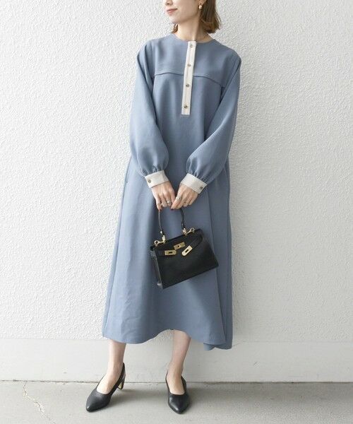 SHIPS for women / シップスウィメン ロング・マキシ丈ワンピース | 《予約》SHIPS any: ダブルクロス ヨークカラー ワンピース［NAVY BLUE］ | 詳細1