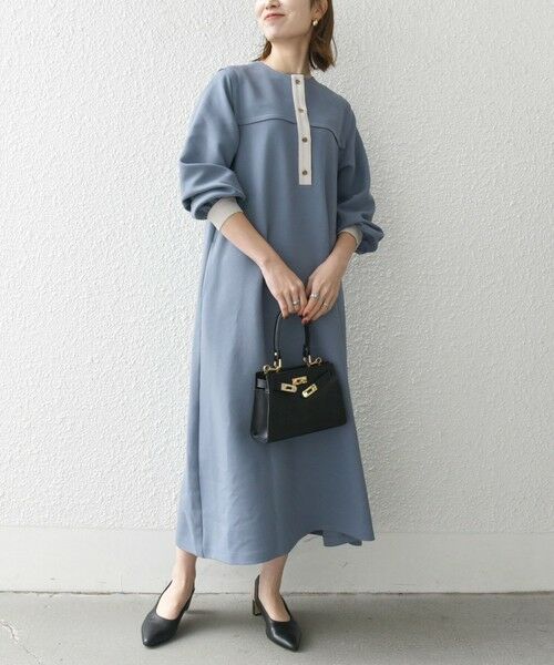 SHIPS for women / シップスウィメン ロング・マキシ丈ワンピース | 《予約》SHIPS any: ダブルクロス ヨークカラー ワンピース［NAVY BLUE］ | 詳細2