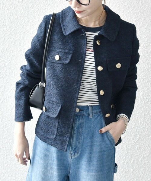 SHIPS for women / シップスウィメン その他アウター | 《予約》SHIPS any: ツイード シングル ポケット ジャケット［NAVY BLUE］ | 詳細14