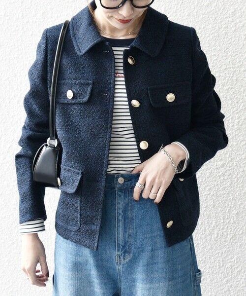 SHIPS for women / シップスウィメン その他アウター | 《予約》SHIPS any: ツイード シングル ポケット ジャケット［NAVY BLUE］ | 詳細16