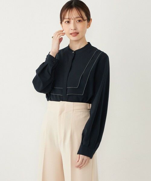 SHIPS for women/シップスウィメン SHIPS Colors:〈手洗い可能〉ジョーゼット ビブカラー シャツ◇ ネイビー ONE SIZE SHIPS for women/シップスウィメン SHIPS Colors:〈手洗い可能〉ジョーゼット ビブカラー シャツ◇ ネイビー ONE SIZE