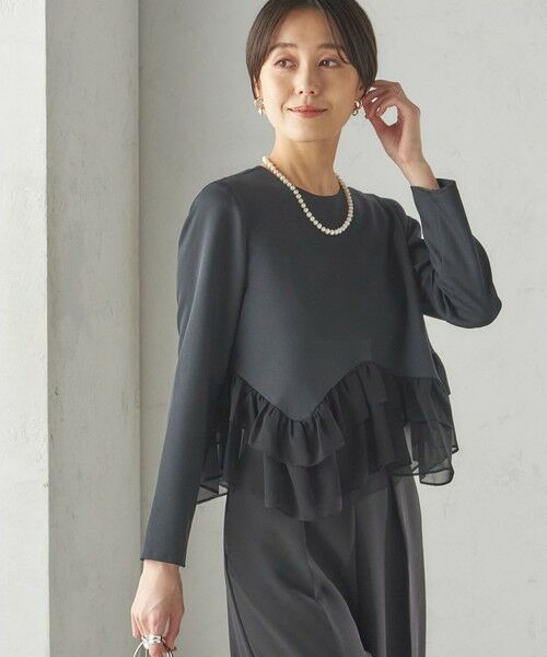 SHIPS for women/シップスウィメン kaene:〈洗濯機可能〉フリル ペプラム ロング スリーブ ブラウス ブラック ONE SIZE SHIPS for women/シップスウィメン kaene:〈洗濯機可能〉フリル ペプラム ロング スリーブ ブラウス ブラック ONE SIZE