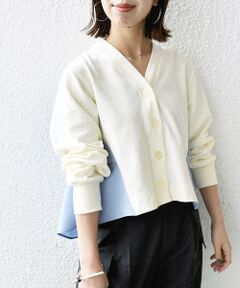 SHIPS / シップス カーディガン・ボレロ | 【WEB限定】〈手洗い可能〉布帛 コンビ Vネック カーディガン