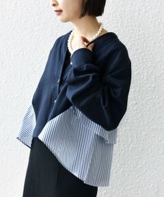 SHIPS / シップス カーディガン・ボレロ | 【WEB限定】〈手洗い可能〉布帛 コンビ Vネック カーディガン