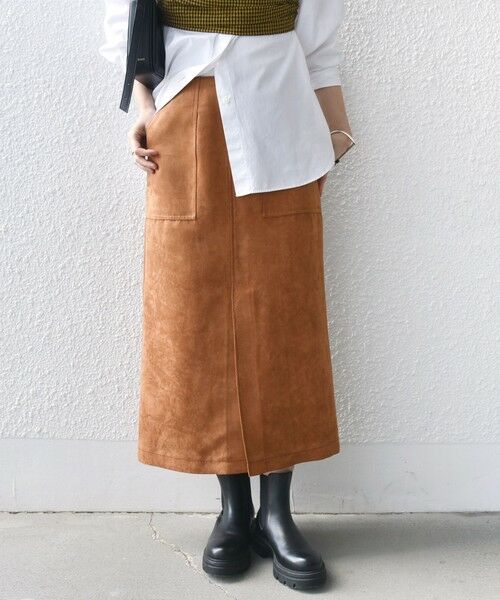 SHIPS for women/シップスウィメン ポリエステルスエード ポケット スカート キャメル 38 SHIPS for women/シップスウィメン ポリエステルスエード ポケット スカート キャメル 38