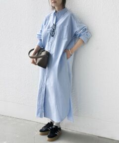 SHIPS / シップス ロング・マキシ丈ワンピース | 〈洗濯機可能〉ワンポイント 刺繍 シャツ ワンピース