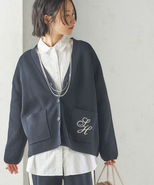 SHIPS for women/シップスウィメン 〈手洗い可能〉ワンポイント 刺繍 Vネック カーディガン ネイビー ONE SIZE SHIPS for women/シップスウィメン 〈手洗い可能〉ワンポイント 刺繍 Vネック カーディガン ネイビー ONE SIZE