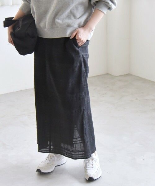 SHIPS for women/シップスウィメン quaranciel:〈洗濯機可能〉シャーリング ボーダー Iライン スカート ブラック ONE SIZE SHIPS for women/シップスウィメン quaranciel:〈洗濯機可能〉シャーリング ボーダー Iライン スカート ブラック ONE SIZE