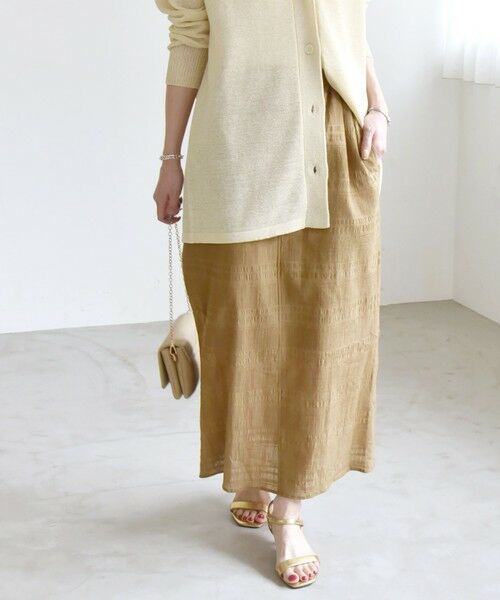 SHIPS for women/シップスウィメン quaranciel:〈洗濯機可能〉シャーリング ボーダー Iライン スカート ベージュ ONE SIZE SHIPS for women/シップスウィメン quaranciel:〈洗濯機可能〉シャーリング ボーダー Iライン スカート ベージュ ONE SIZE