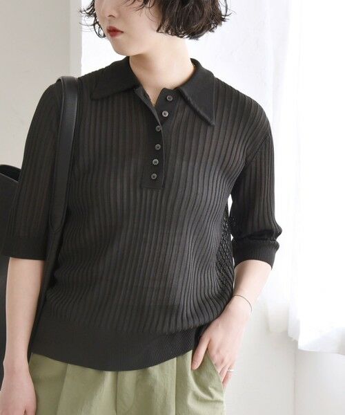 SHIPS / シップス ニット・セーター | quaranciel:〈手洗い可能〉シアー ラメ ポロ リブ ニット プルオーバー | 詳細3