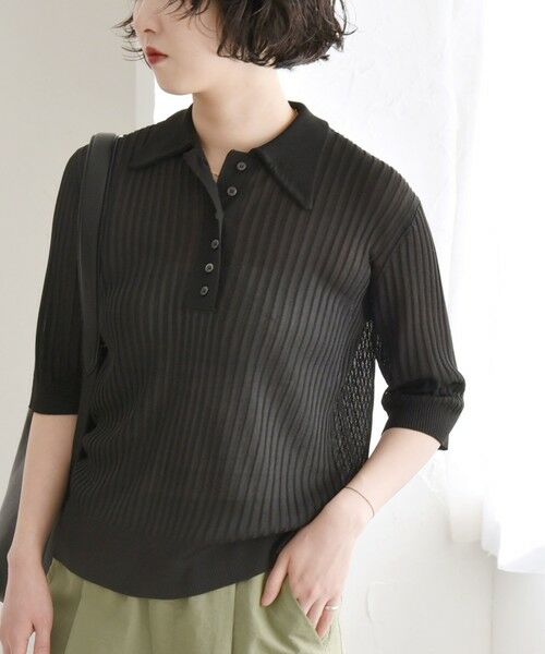 SHIPS / シップス ニット・セーター | quaranciel:〈手洗い可能〉シアー ラメ ポロ リブ ニット プルオーバー | 詳細4