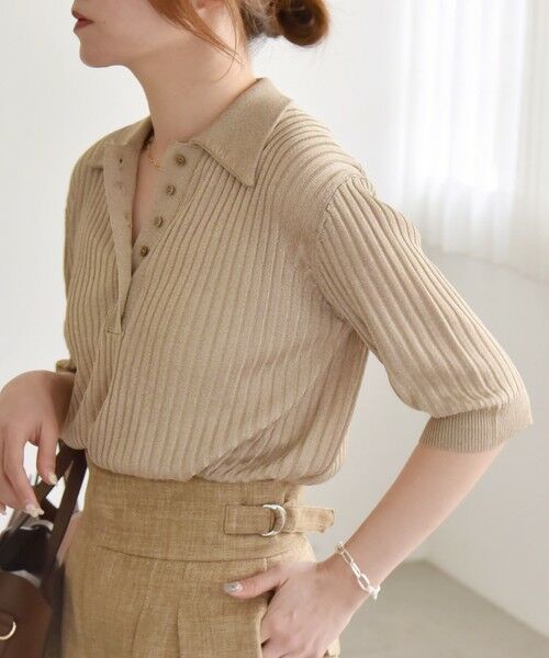 SHIPS / シップス ニット・セーター | quaranciel:〈手洗い可能〉シアー ラメ ポロ リブ ニット プルオーバー | 詳細13