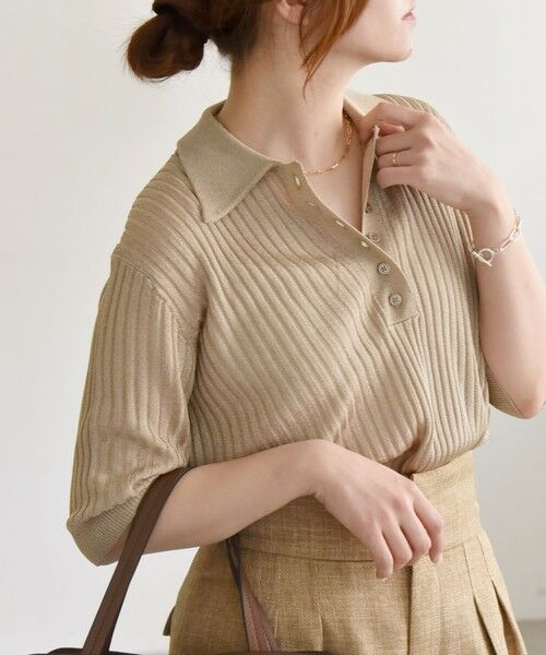 SHIPS for women/シップスウィメン quaranciel:〈手洗い可能〉シアー ラメ ポロ リブ ニット プルオーバー ベージュ ONE SIZE SHIPS for women/シップスウィメン quaranciel:〈手洗い可能〉シアー ラメ ポロ リブ ニット プルオーバー ベージュ ONE SIZE