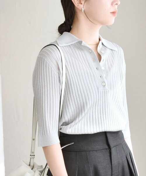 SHIPS / シップス ニット・セーター | quaranciel:〈手洗い可能〉シアー ラメ ポロ リブ ニット プルオーバー | 詳細24