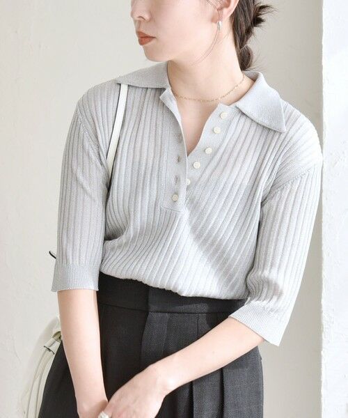 SHIPS / シップス ニット・セーター | quaranciel:〈手洗い可能〉シアー ラメ ポロ リブ ニット プルオーバー | 詳細26