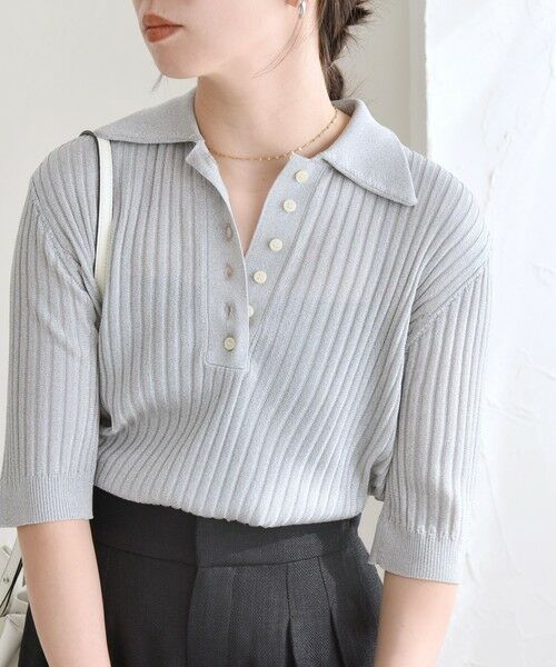 SHIPS for women/シップスウィメン quaranciel:〈手洗い可能〉シアー ラメ ポロ リブ ニット プルオーバー シルバー ONE SIZE SHIPS for women/シップスウィメン quaranciel:〈手洗い可能〉シアー ラメ ポロ リブ ニット プルオーバー シルバー ONE SIZE