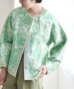 SHIPS / シップス ノーカラージャケット | quaranciel: フラワー ジャカード パイピング ノーカラー ジャケット