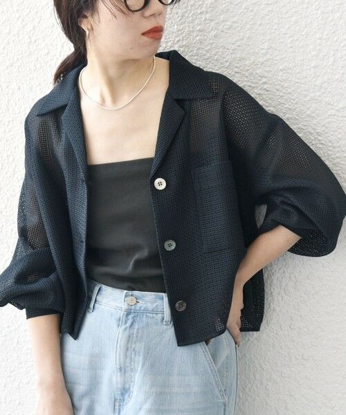 SHIPS for women/シップスウィメン SHIPS any:〈手洗い可能〉メッシュ オープンカラー ジャケット シャツ ネイビー ONE SIZE SHIPS for women/シップスウィメン SHIPS any:〈手洗い可能〉メッシュ オープンカラー ジャケット シャツ ネイビー ONE SIZE