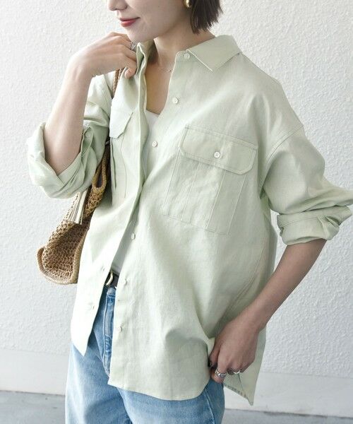 SHIPS for women/シップスウィメン SHIPS any:〈洗濯機可能〉リネン ミックス ワーク ポケット シャツ ライトグリーン ONE SIZE SHIPS for women/シップスウィメン SHIPS any:〈洗濯機可能〉リネン ミックス ワーク ポケット シャツ ライトグリーン ONE SIZE