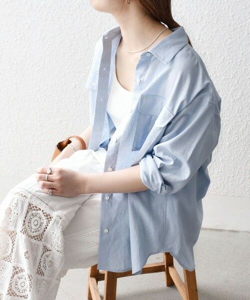 SHIPS for women/シップスウィメン SHIPS any:〈洗濯機可能〉リネン ミックス ワーク ポケット シャツ ライトブルー ONE SIZE SHIPS for women/シップスウィメン SHIPS any:〈洗濯機可能〉リネン ミックス ワーク ポケット シャツ ライトブルー ONE SIZE