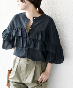 SHIPS / シップス シャツ・ブラウス | SHIPS any:〈洗濯機可能〉シアー ボイル フリル バンドカラー シャツ ブラウス