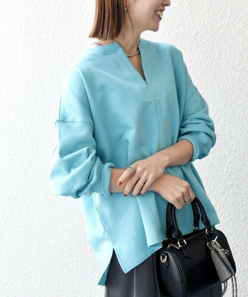 SHIPS / シップス スウェット | 《追加予約》【WEB限定】SHIPS any:〈洗濯機可能〉USAコットン 裏毛 スキッパー ルーズ スウェット（ブルー）