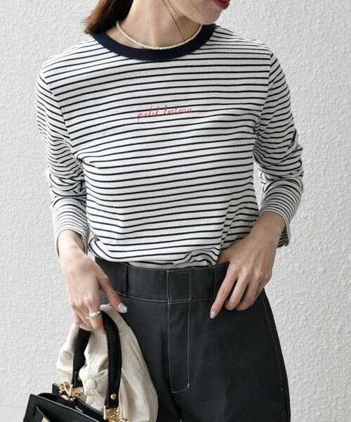 SHIPS for women / シップスウィメン Tシャツ | 《予約》【SHIPS any別注】PETIT BATEAU: ロゴ プリント ボーダー ロン TEE 25SS | 詳細4