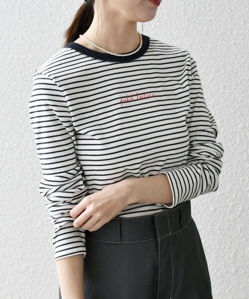 SHIPS for women / シップスウィメン Tシャツ | 《予約》【SHIPS any別注】PETIT BATEAU: ロゴ プリント ボーダー ロン TEE 25SS | 詳細5