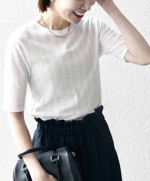 SHIPS / シップス Tシャツ | SHIPS any:〈洗濯機可能〉シアー リブ ハーフ スリーブ クルーネック TEE | 詳細5